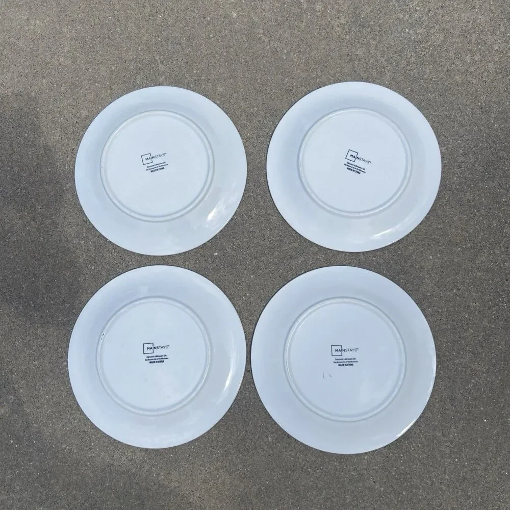 Mainstays White Blue Banded Dinner Plates Plate Stoneware 10 Inch Set Of 4
